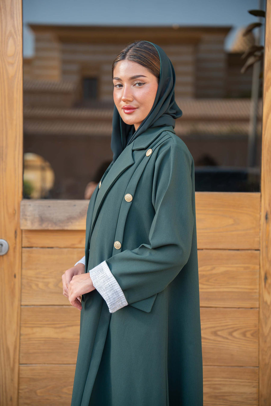 Emerald Green Double-Breasted Abaya