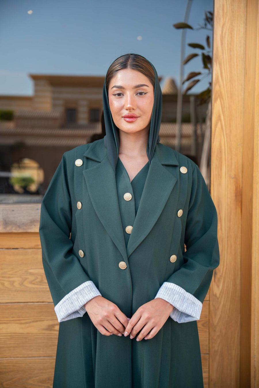 Emerald Green Double-Breasted Abaya