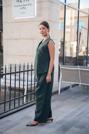 Emerald Green Sleeveless Top with Gold Buttons