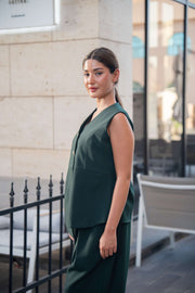 Emerald Green Sleeveless Top with Gold Buttons