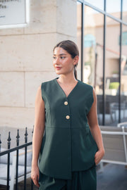 Emerald Green Sleeveless Top with Gold Buttons