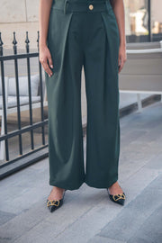 Emerald Green Wide-Leg Tailored Trousers