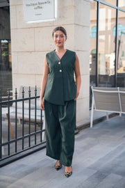 Emerald Green Wide-Leg Tailored Trousers