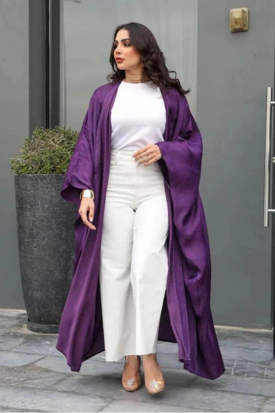 Aubera purple silk bisht with flowing free-size silhouette perfect for elegant evening wear