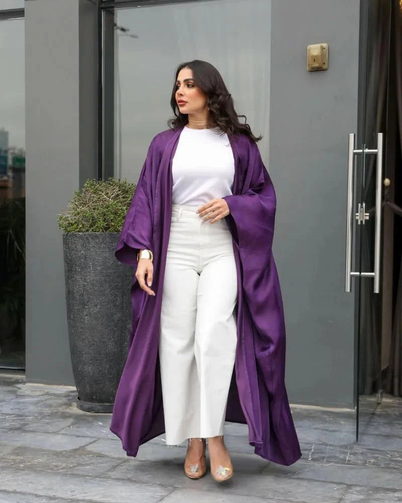 Aubera purple silk bisht with flowing free-size silhouette perfect for elegant evening wear