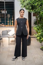 825 black pant wide leg women's formal trousers with sleeveless black buttoned top