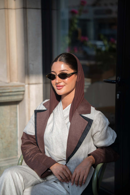 Two-Tone Linen Abaya with Contrast Panels