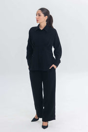 Essense Folds black modern modest inner set with sleek silhouette for layering under abayas