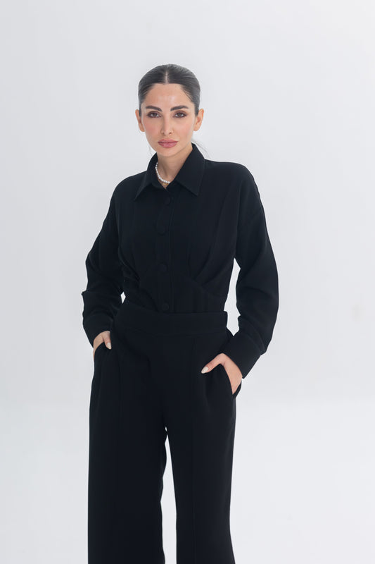 Essense Folds chic black inner set with sleek silhouette for modest layering under abayas