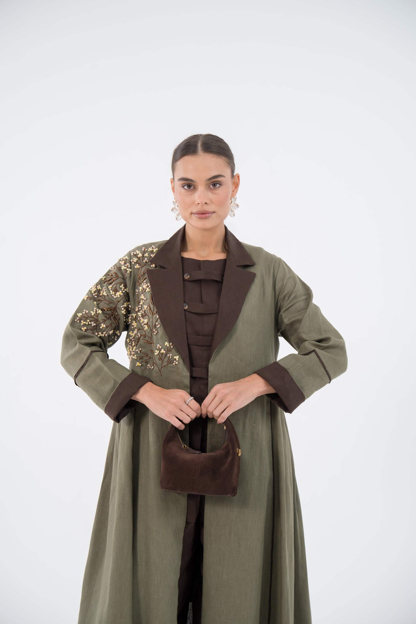 Emerald Bloom Linen Abaya
