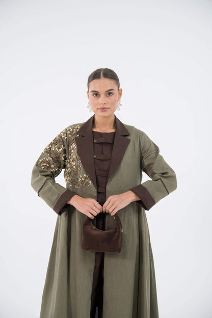 Emerald Bloom Linen Abaya
