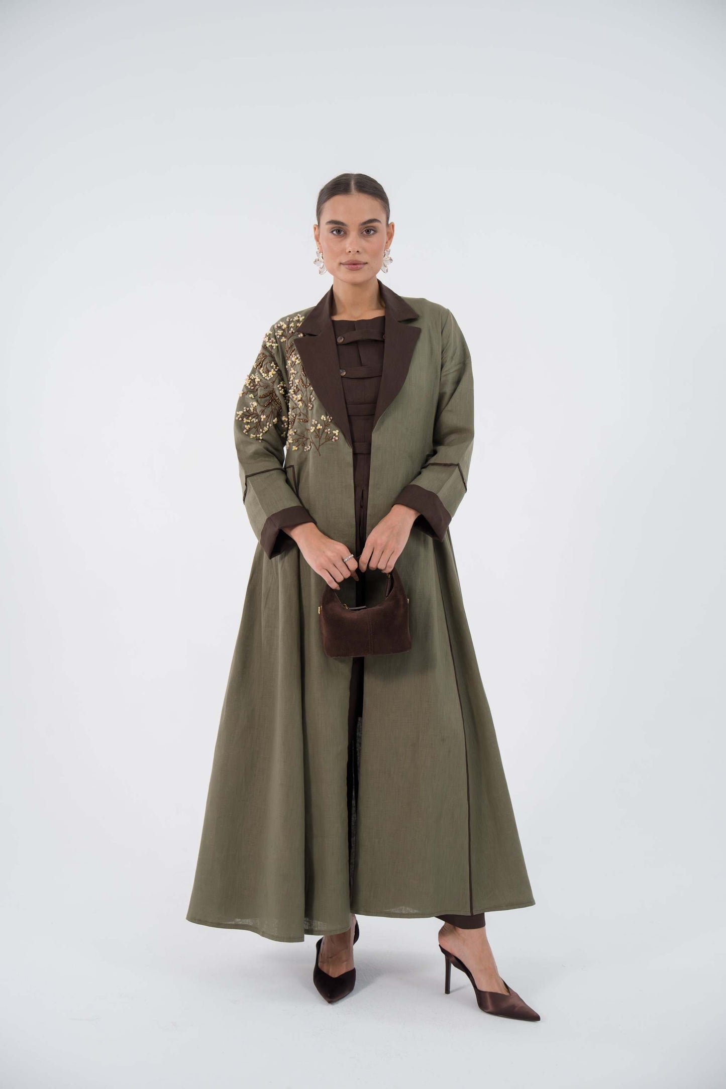 Emerald Bloom Linen Abaya