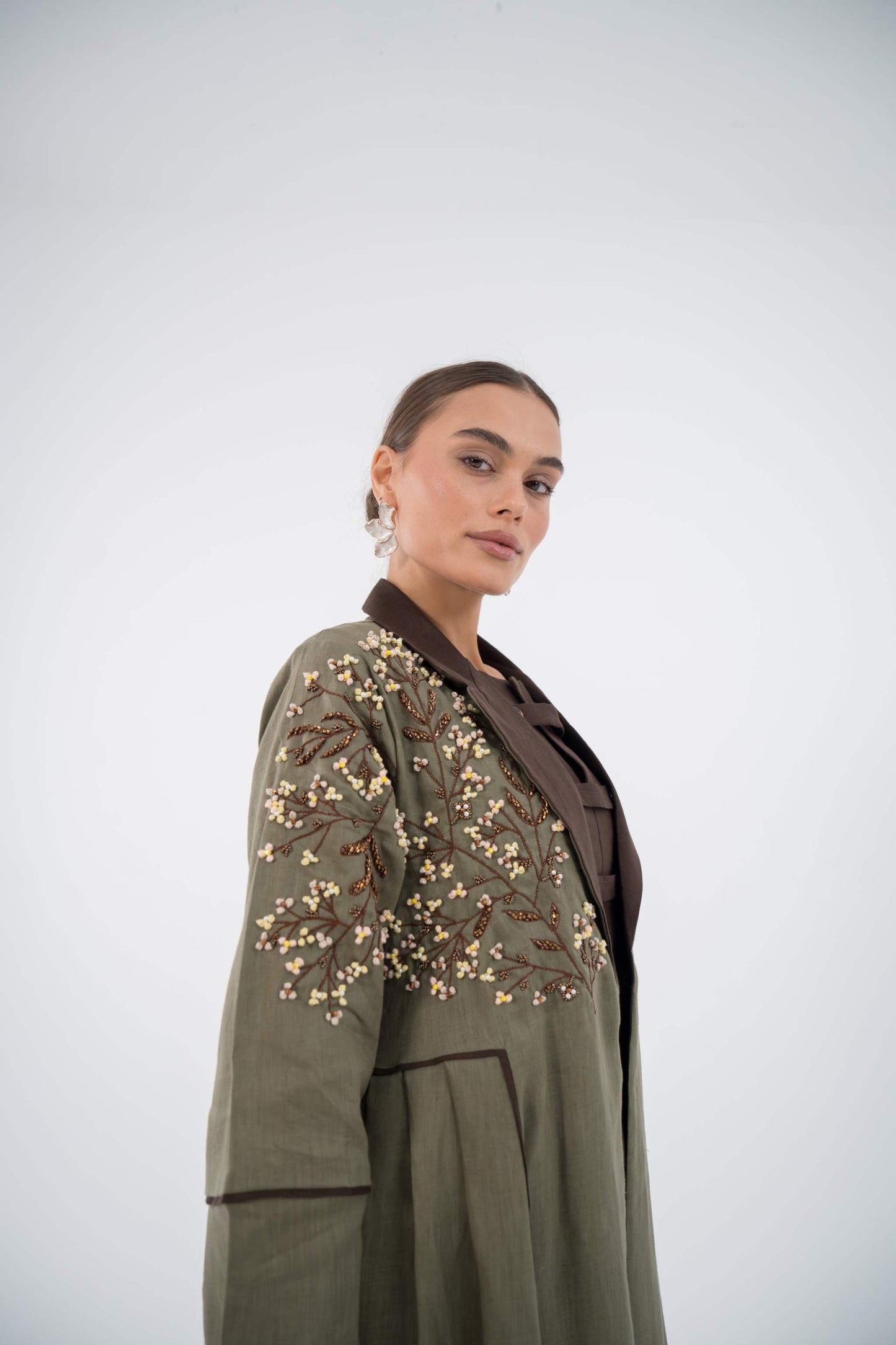 Emerald Bloom Linen Abaya