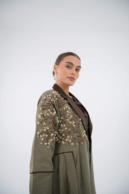 Emerald Bloom Linen Abaya