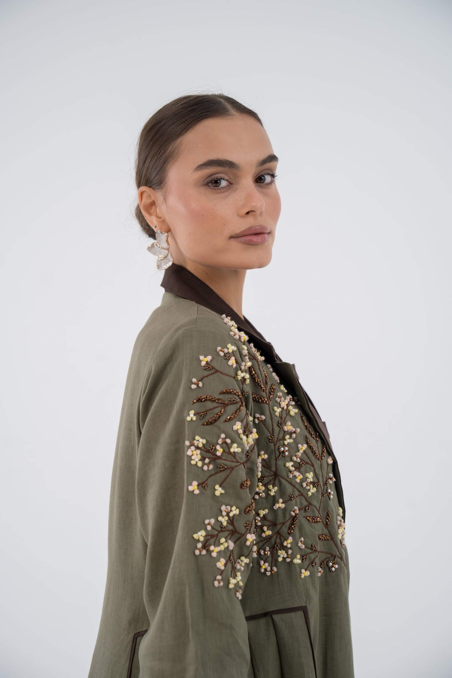 Emerald Bloom Linen Abaya
