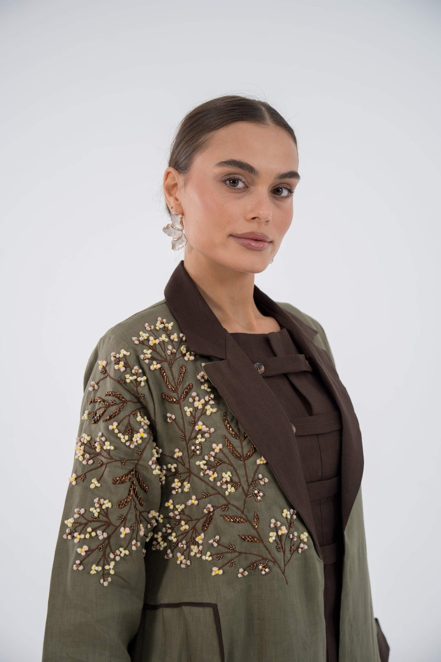 Emerald Bloom Linen Abaya