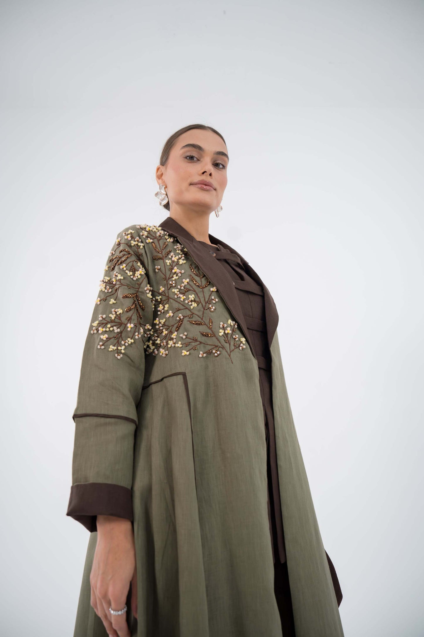 Emerald Bloom Linen Abaya
