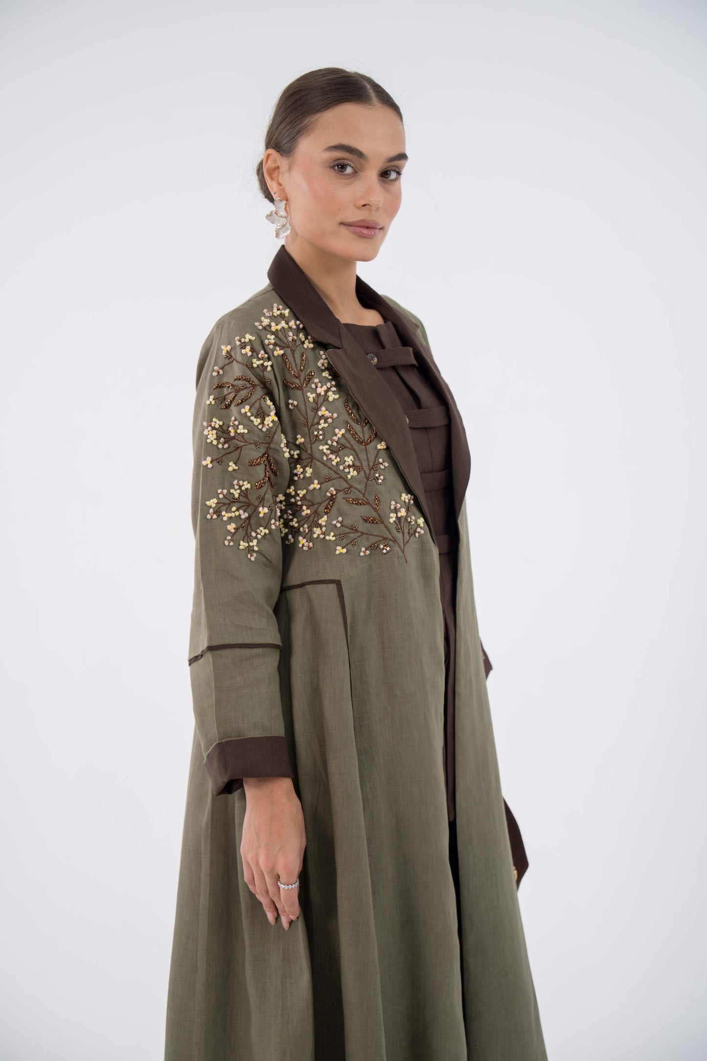 Emerald Bloom Linen Abaya