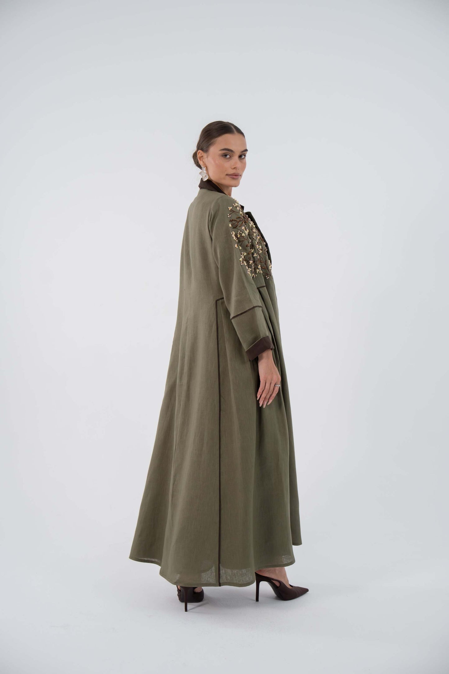 Emerald Bloom Linen Abaya