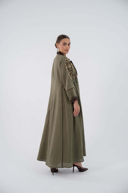Emerald Bloom Linen Abaya