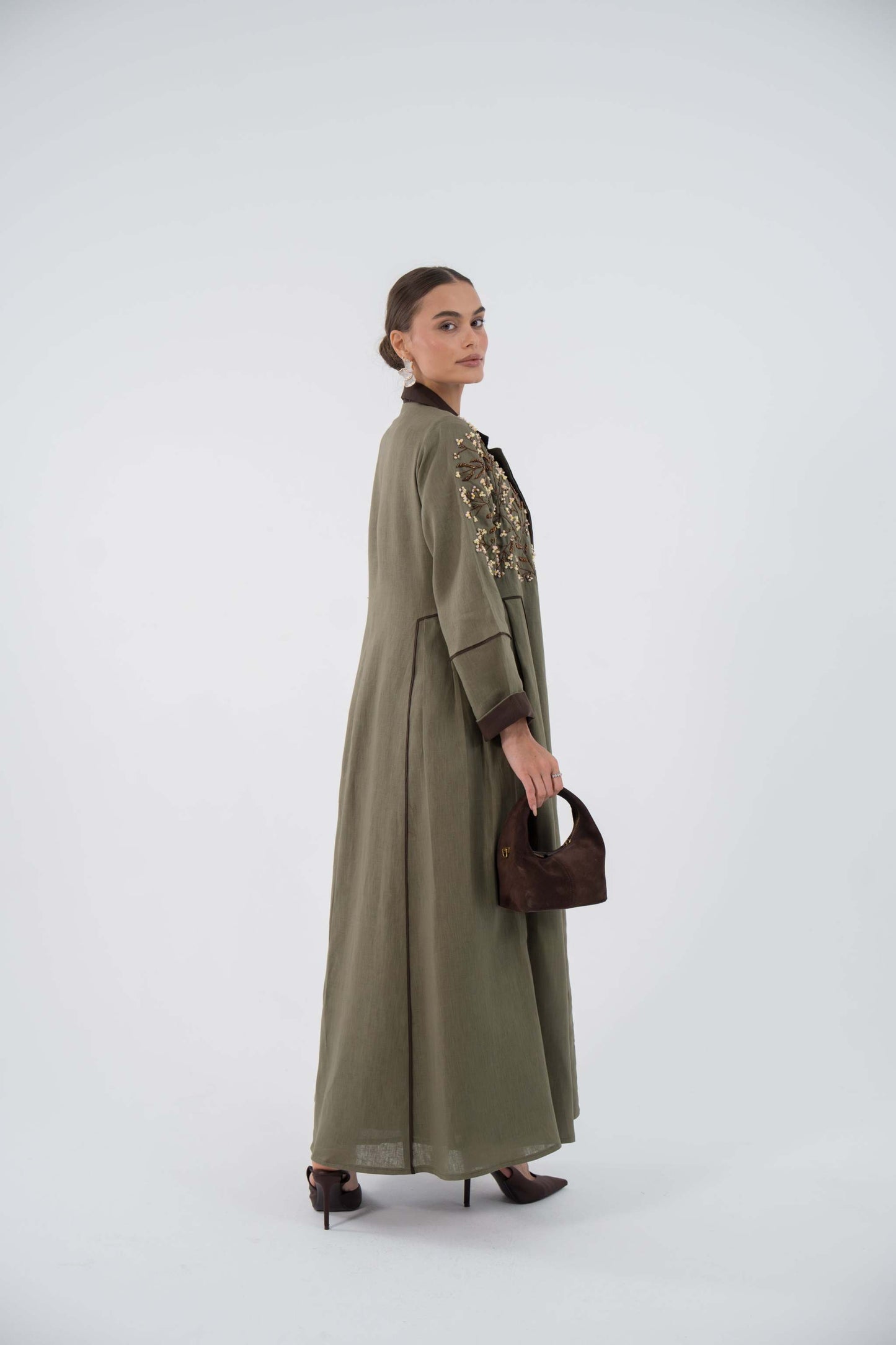 Emerald Bloom Linen Abaya