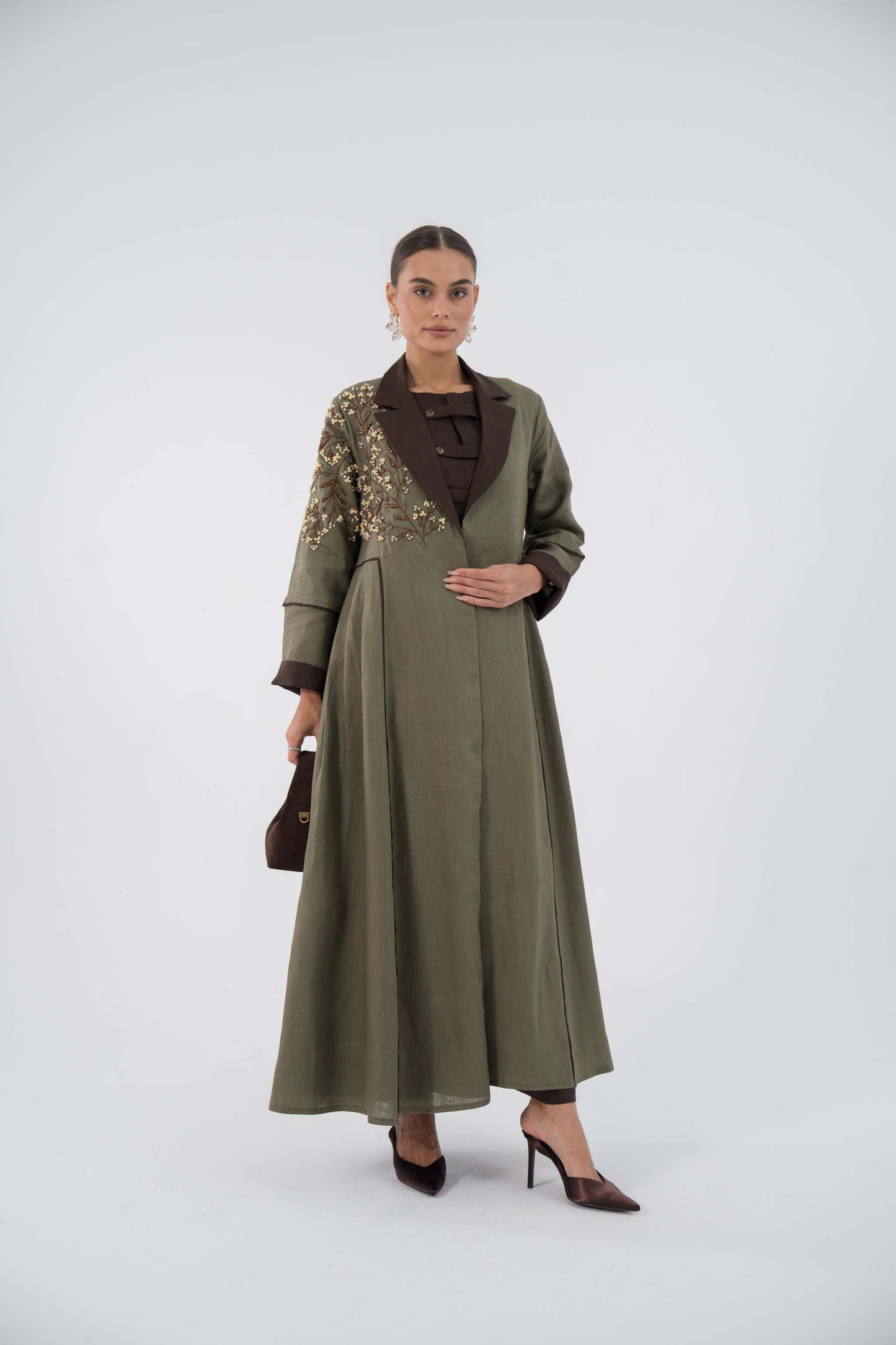 Emerald Bloom Linen Abaya