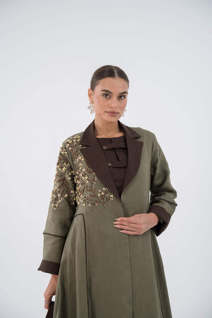 Emerald Bloom Linen Abaya