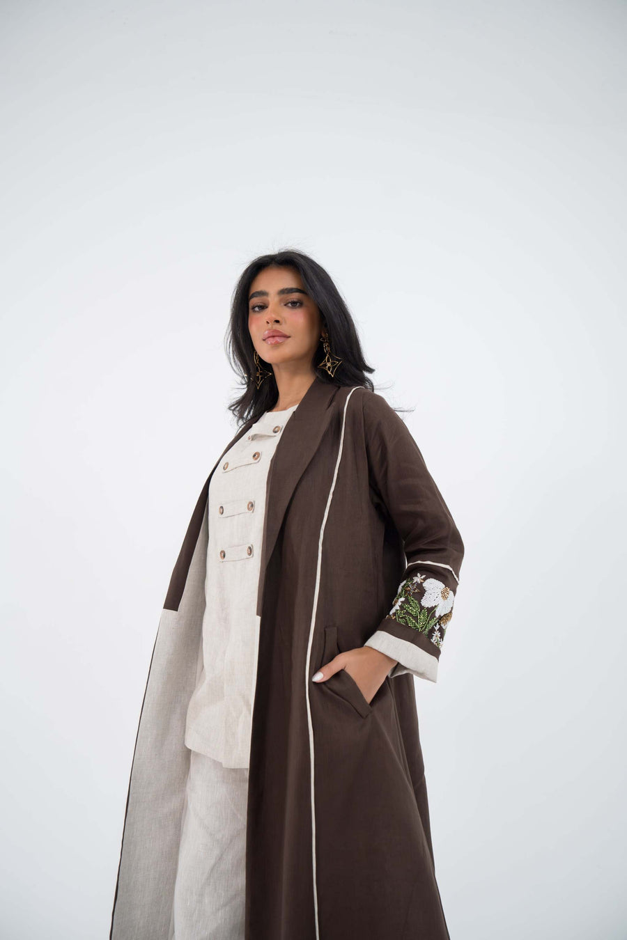 Floral Drift Linen Abaya