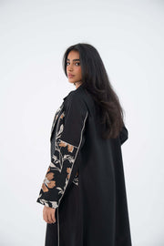 Floral Edge Linen Abaya