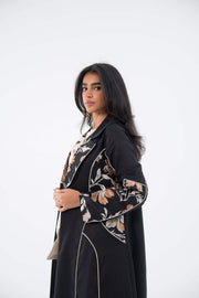Floral Edge Linen Abaya