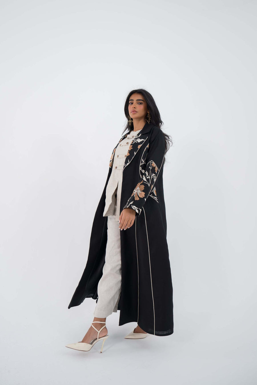 Floral Edge Linen Abaya