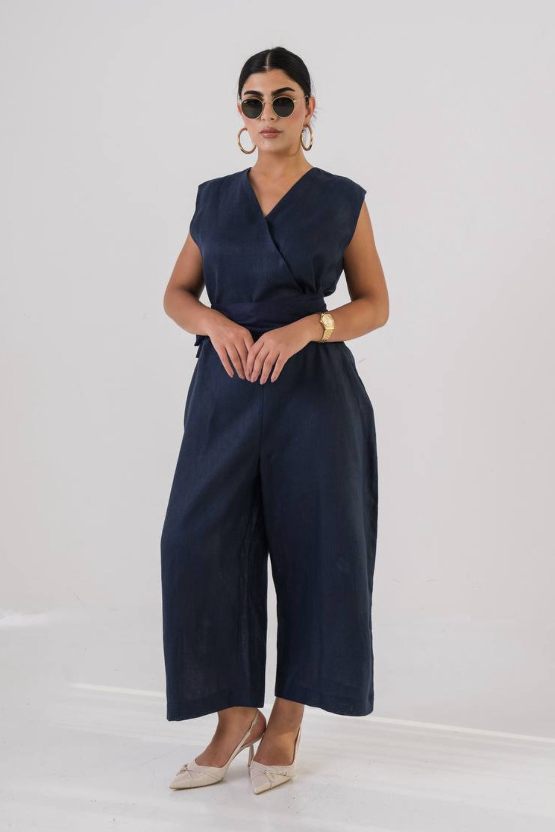 Navy Linen Jumpsuit