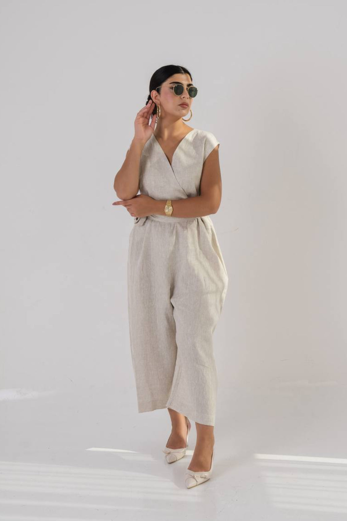 Beige Linen Jumpsuit