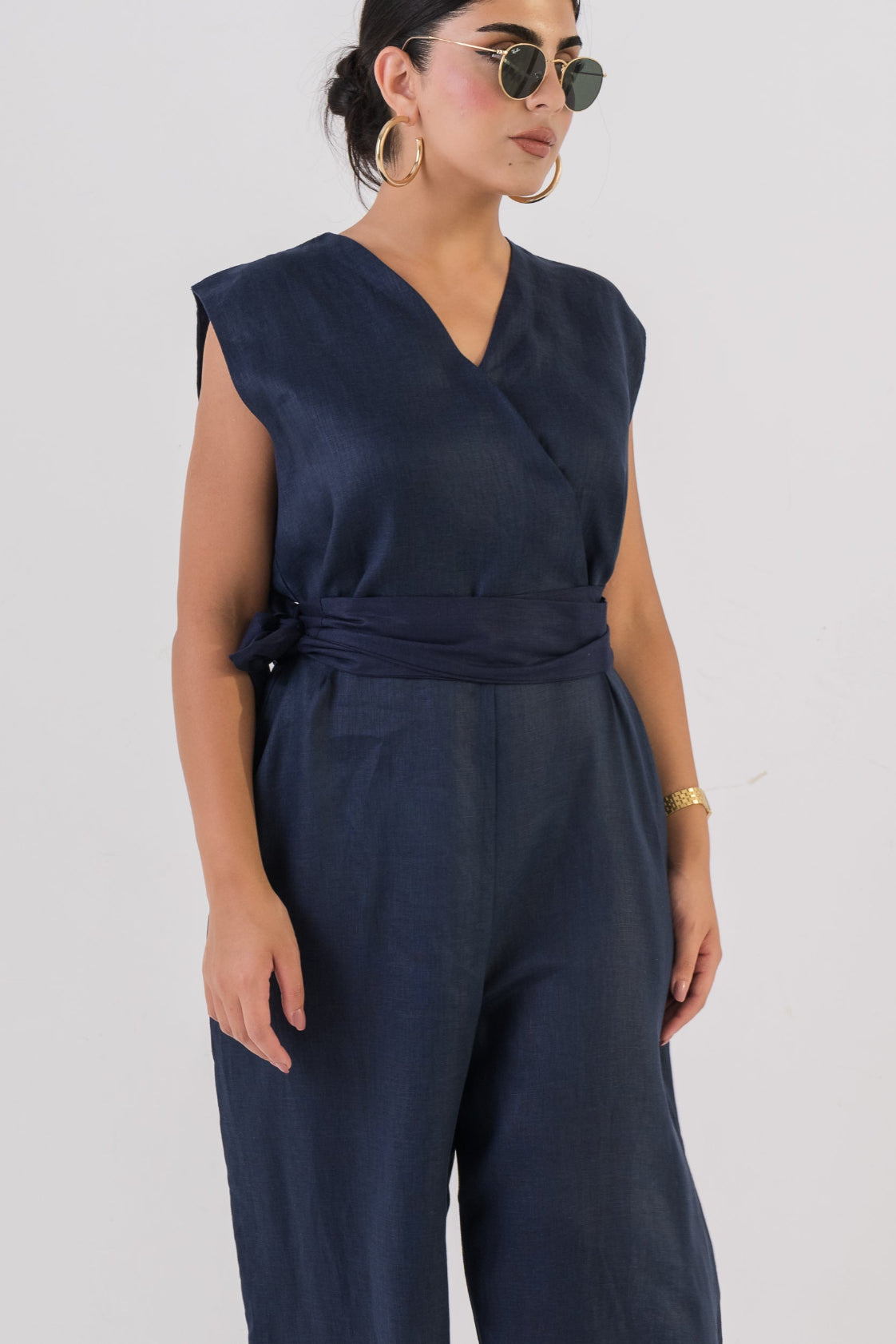 Navy Linen Jumpsuit