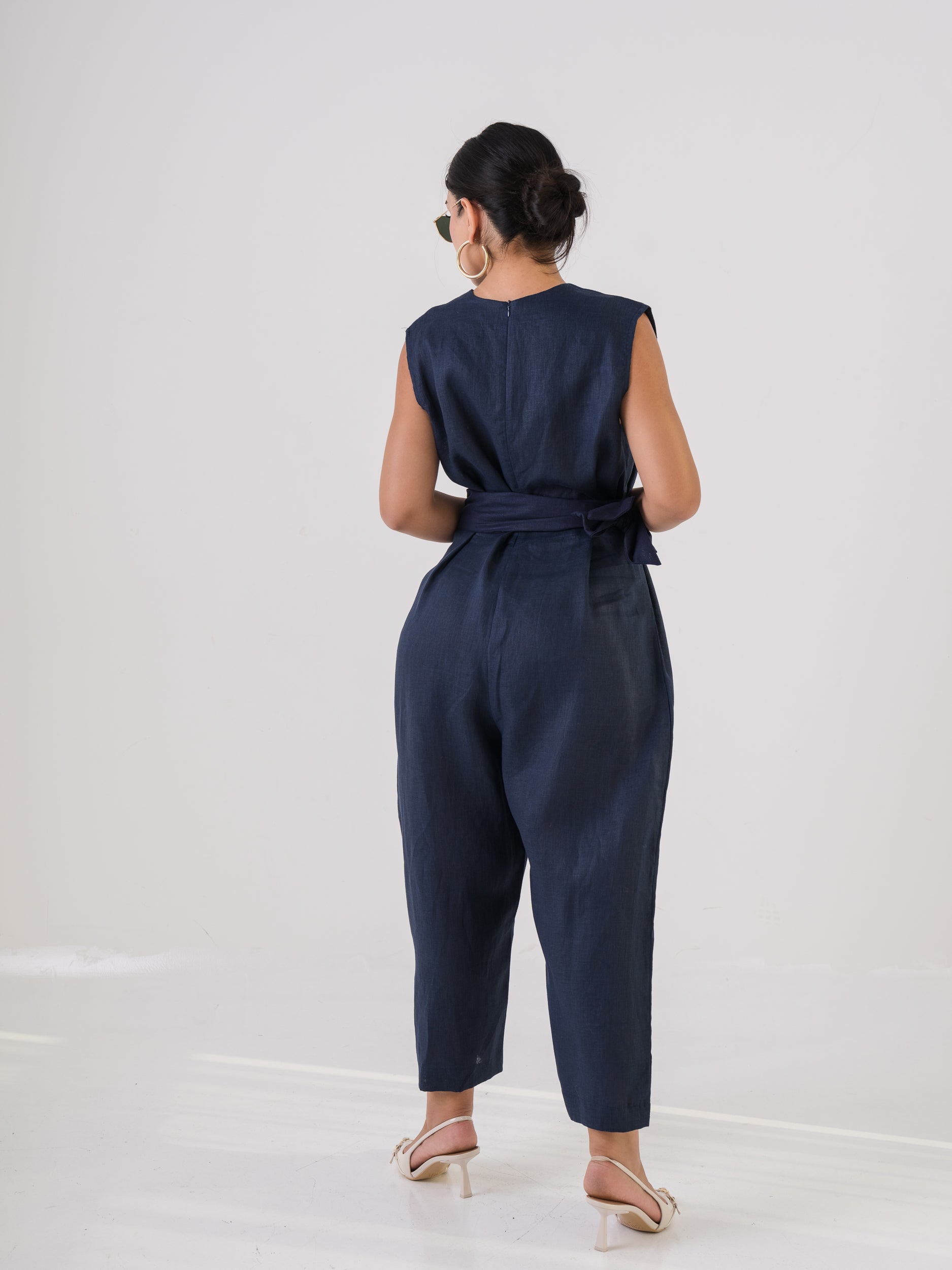 Navy Linen Jumpsuit