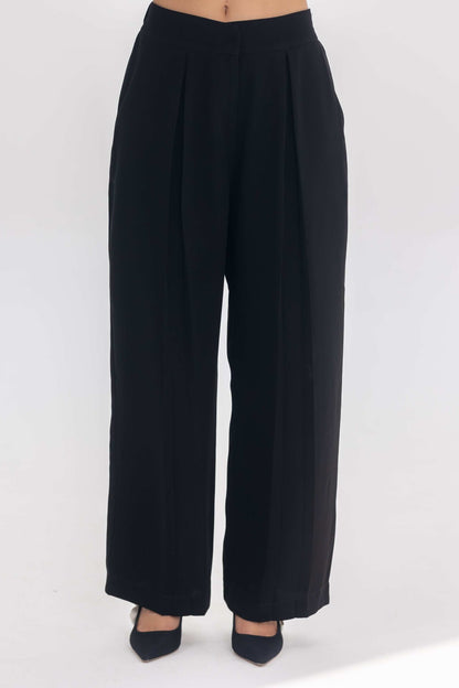 Black crepe wide-leg pants from the inner muse collection