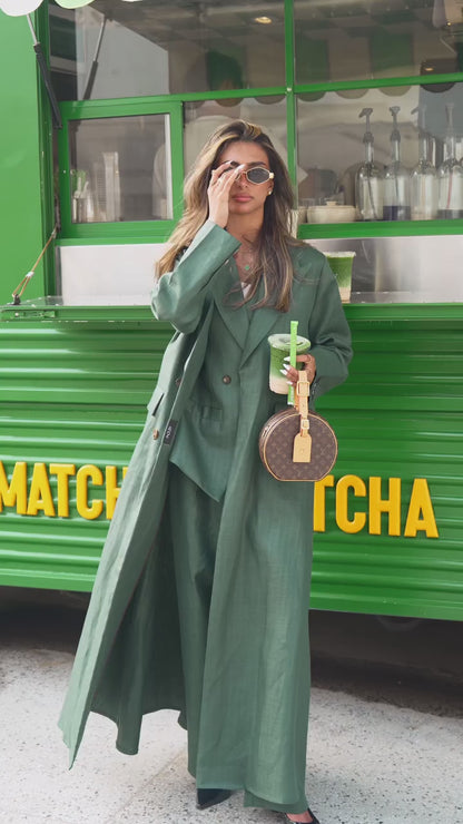 Matcha-dark green linen blazer